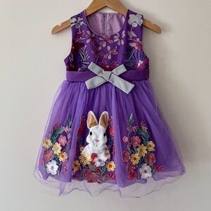 STUNNING Lavender Purple Embroidered Floral Bunny Tulle Easter Dress